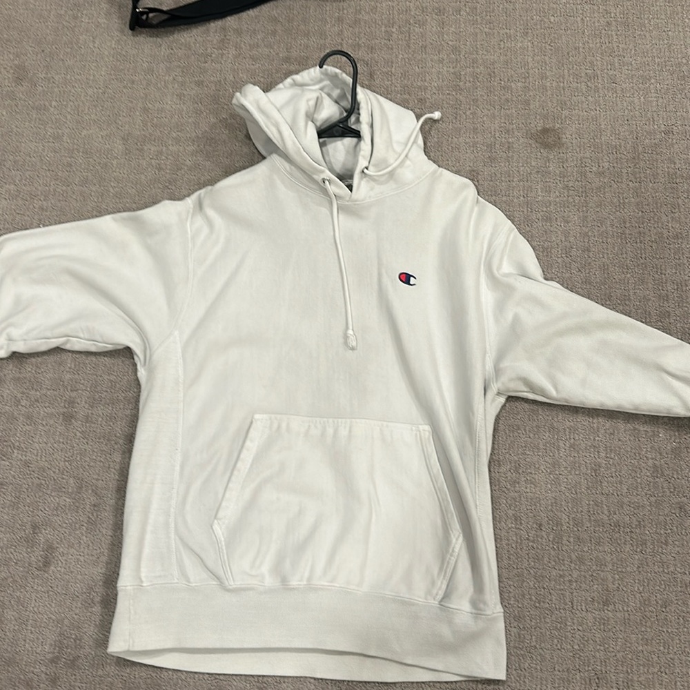 Champion white hoodie worn